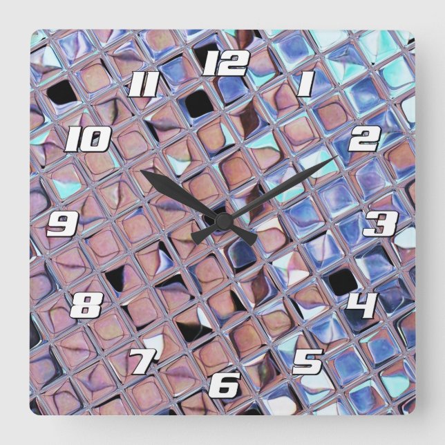 Silver Disco Ball Macro | Retro Mirror Ball Photo Square Wall Clock (Front)
