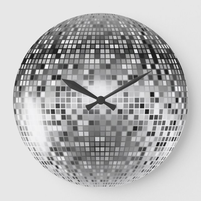 Silver Disco Ball Party Glamour Large Clock (Front)