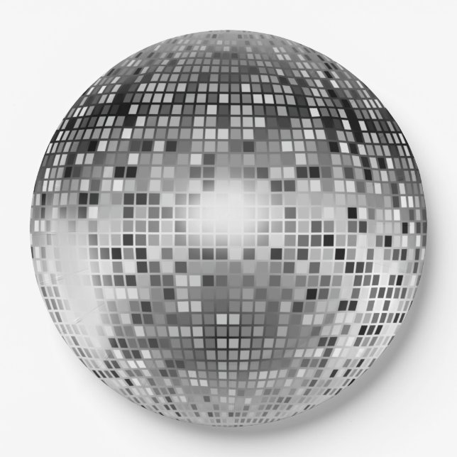 Silver Disco Ball Party Glamour Paper Plate (Front)