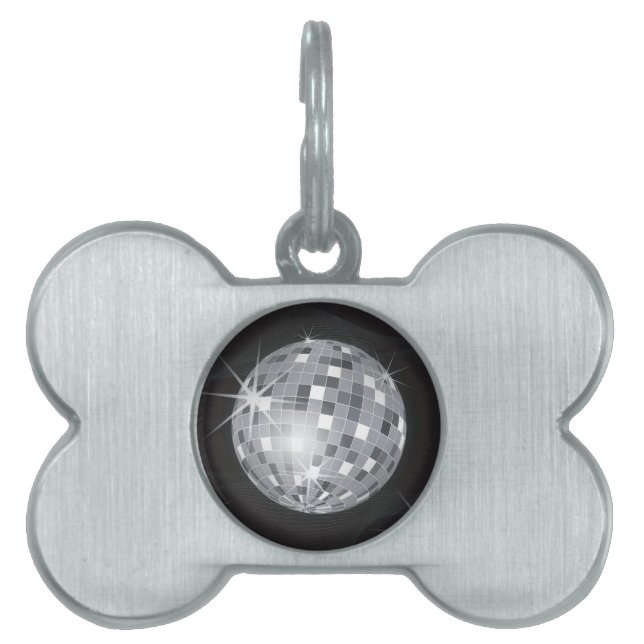 silver disco ball pet name tag (Front)