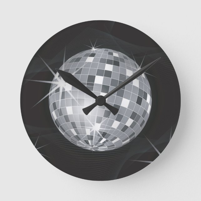 silver disco ball round clock (Front)
