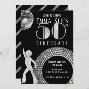 Silver Disco Ball Studio 54 Party 50th Birthday  Invitation