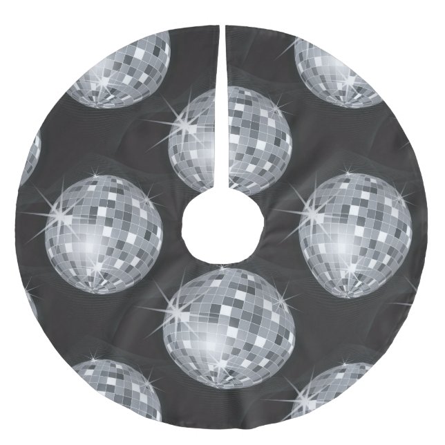 silver disco ball xmas christmas tree skirt (Front)