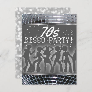 Silver Disco Dance Party   Retro 70's Theme Party Invitation