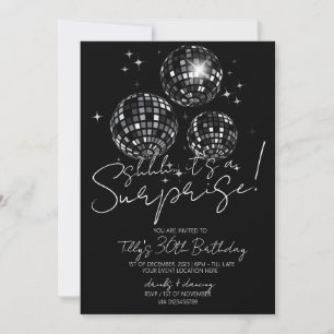 Silver disco party modern surprise birthday party  invitation