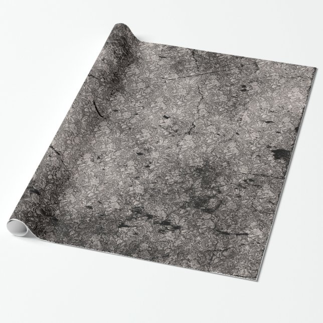 Silver Distressed Goth Damask Wrapping Paper (Unrolled)