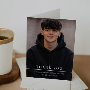Silver Divide Grad Photo Simple Text Thank You Foil Greeting Card