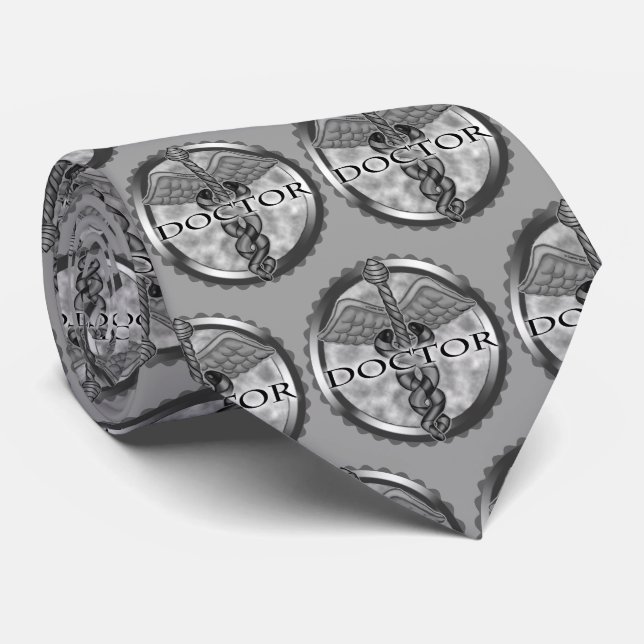 Silver Doctor Caduceus Tie (Rolled)