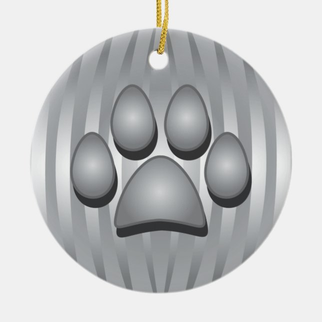 Silver Dog Bone and Paw Christmas Ornament (Front)
