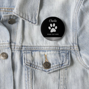  Silver Dog Paw on black background 6 Cm Round Badge