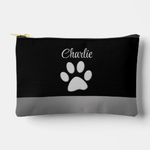 Silver Dog Paw on black background Accessory Pouch