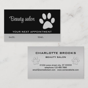  Silver Dog Paw on black background Appointment Card