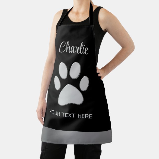  Silver Dog Paw on black background Apron (Insitu)