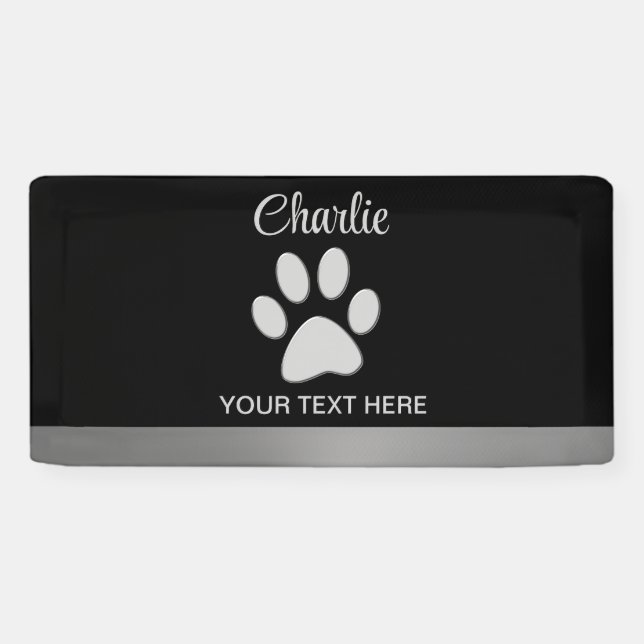  Silver Dog Paw on black background Banner (Horizontal)