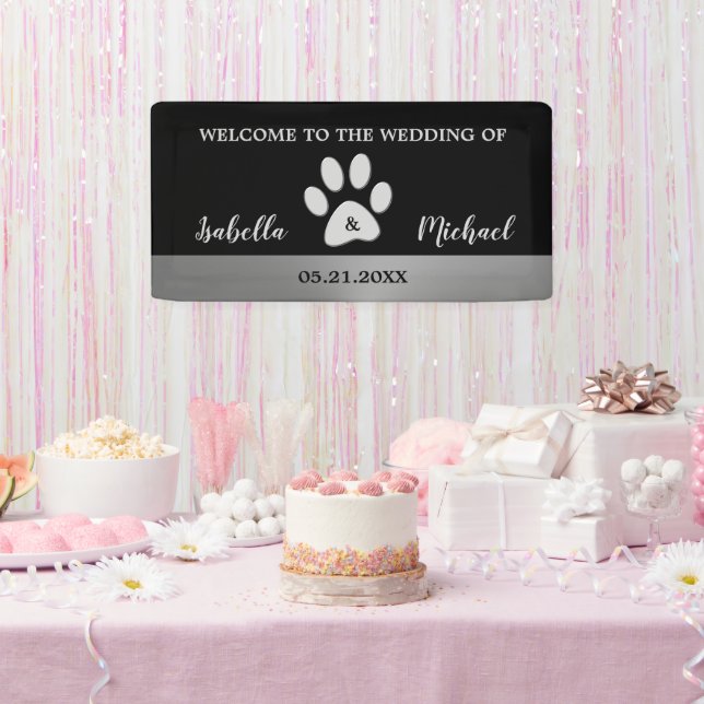  Silver Dog Paw on black background Banner (Party)