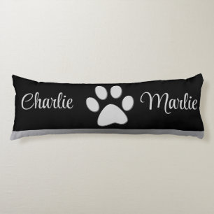 Silver Dog Paw on black background Body Cushion