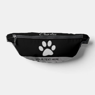 Silver Dog Paw on black background Bum Bags