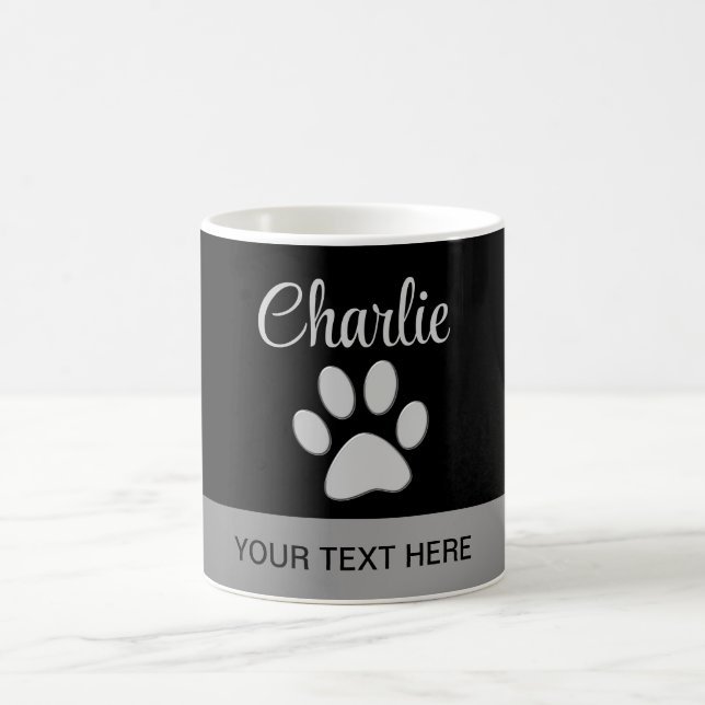  Silver Dog Paw on black background Coffee Mug (Center)