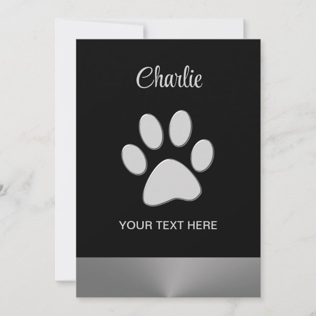  Silver Dog Paw on black background Invitation (Front)