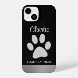  Silver Dog Paw on black background iPhone 14 Case