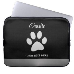 Silver Dog Paw on black background Laptop Sleeve
