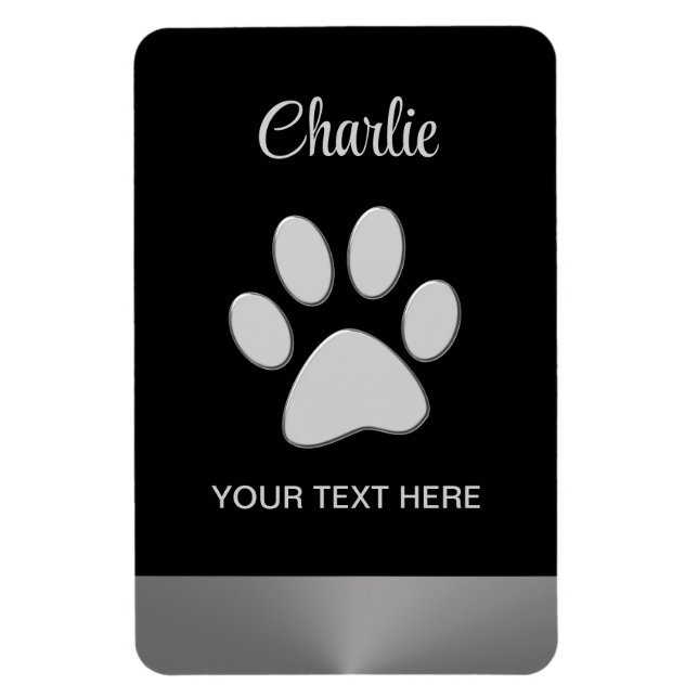  Silver Dog Paw on black background Magnet (Vertical)