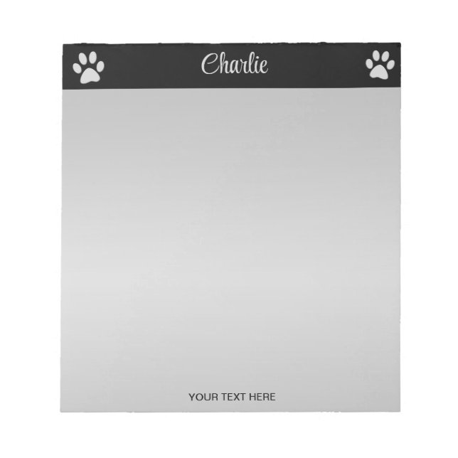  Silver Dog Paw on black background Notepad (Front)