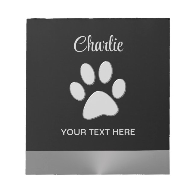  Silver Dog Paw on black background Notepad (Front)