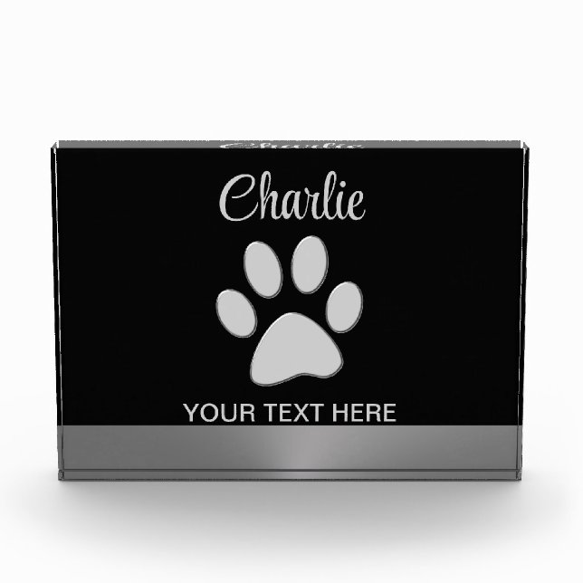  Silver Dog Paw on black background Photo Block (Front)
