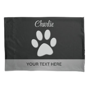 Silver Dog Paw on black background Pillowcase