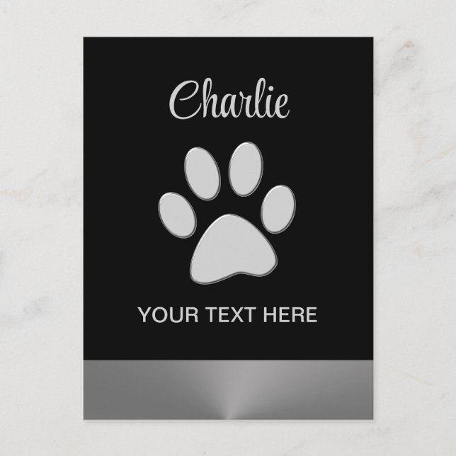  Silver Dog Paw on black background Postcard (Front)
