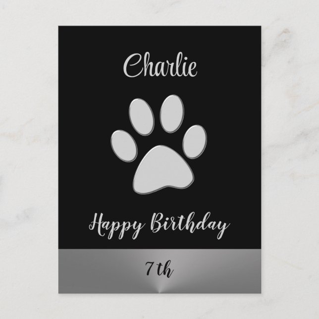  Silver Dog Paw on black background Postcard (Front)