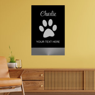  Silver Dog Paw on black background Poster