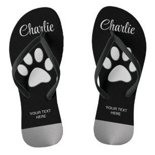  Silver Dog Paw on black background Thongs