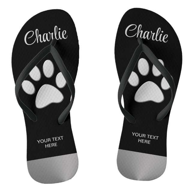  Silver Dog Paw on black background Thongs (Footbed)