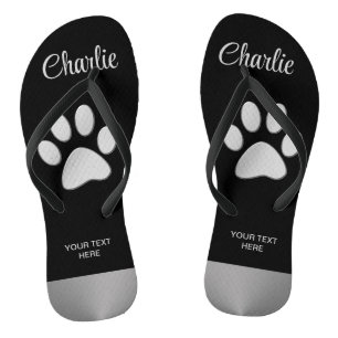  Silver Dog Paw on black background Thongs