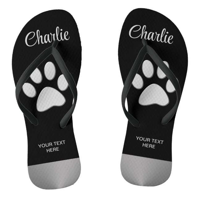  Silver Dog Paw on black background Thongs (Footbed)