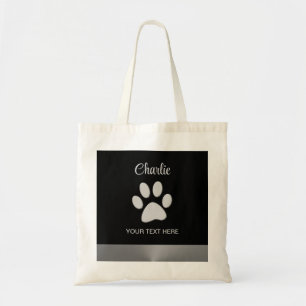 Silver Dog Paw on black background Tote Bag