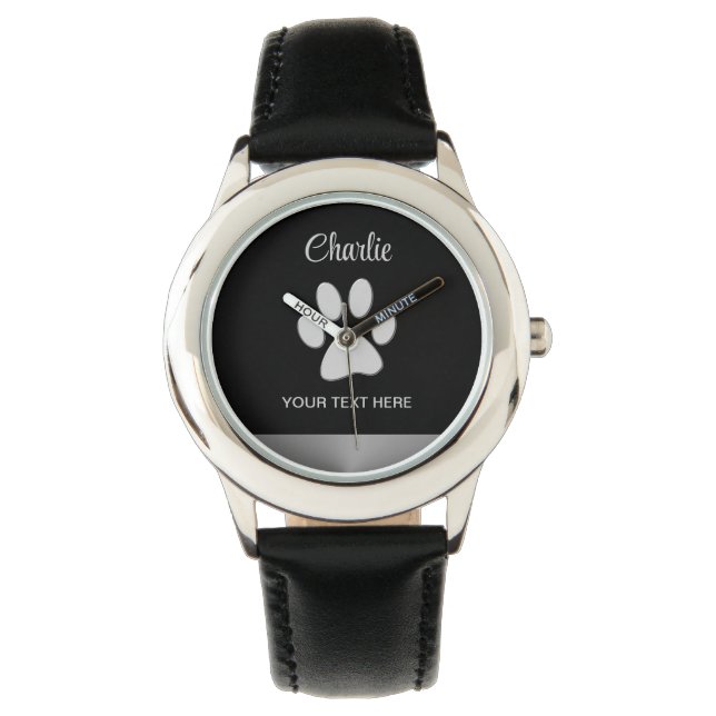  Silver Dog Paw on black background Watch (Front)
