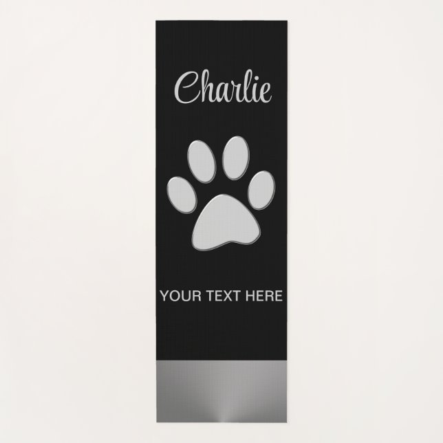  Silver Dog Paw on black background Yoga Mat (Front)
