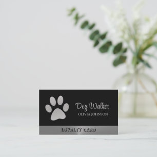 Silver Dog Paw on black Pet Grooming Service Loyalty Card