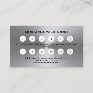 Silver Dog Paw on black Pet Grooming Service Loyalty Card