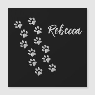 Silver Dog Paws black Background Print Pattern