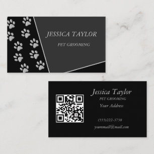 Silver Dog Paws black Background Print Pattern Bus Business Card