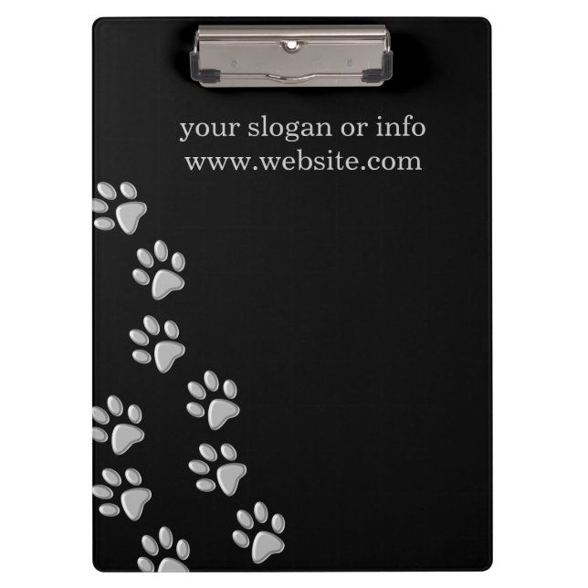 Silver Dog Paws black Background Print Pattern Clipboard (Front)