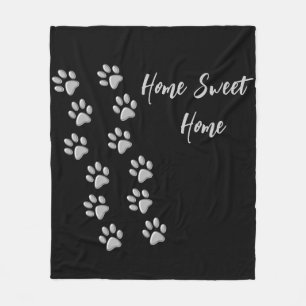 Silver Dog Paws black Background Print Pattern Fleece Blanket