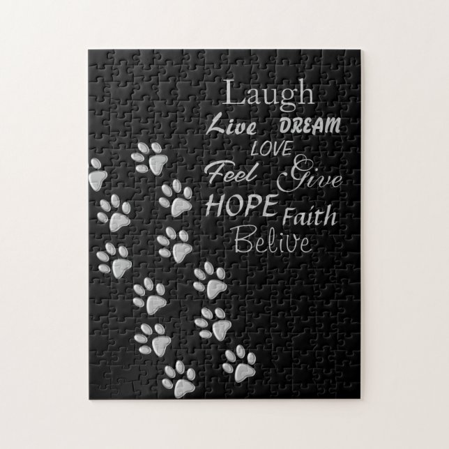 Silver Dog Paws black Background Print Pattern Jigsaw Puzzle (Vertical)