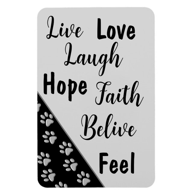 Silver Dog Paws black Background Print Pattern Magnet (Vertical)