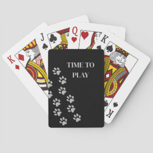 Silver Dog Paws black Background Print Pattern Playing Cards
