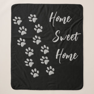 Silver Dog Paws black Background Print Pattern Sherpa Blanket